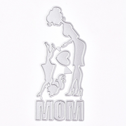 Mother's Day Theme, Frame Metal Cutting Dies Stencils, for DIY Scrapbooking/Photo Album, Decorative Embossing DIY Paper Card, Woman & Daughter & Word Mom