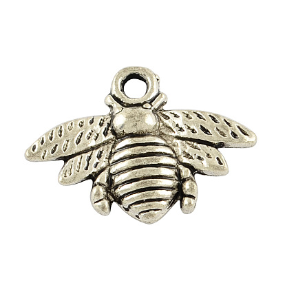 Tibetan Style Alloy Bees Pendants, Cadmium Free & Lead Free, 15.5x21x2.5mm, Hole: 2mm, about 760pcs/1000g