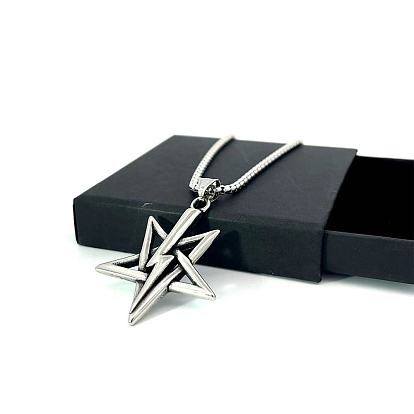 Модные ожерелья из нержавеющей стали с подвеской в виде пентаграммы молнии для унисекс
