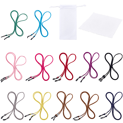 12 шт. 12 цвета искусственной замши ремешок на шею для очков, В комплекте: 1 салфетки для чистки из микрофибры и 1 футляры для очков из микрофибры.