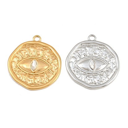 304 pendentifs en acier inoxydable avec strass en cristal, rond martelé à plat avec des charmes d'œil protecteur