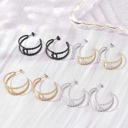 304 Stainless Steel Stud Earrings for Women, Half Hoop Earrings, Ion Plating(IP)