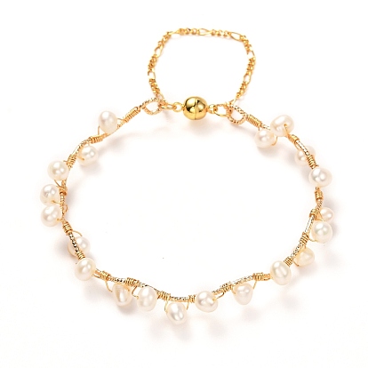 Natural Pearl Braided Bangle for Girl Women, Brass Bangle with Magnetic Clasps