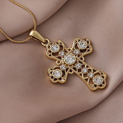 304 ожерелья с подвеской-крестом из нержавеющей стали с прозрачным стеклом для женщин и мужчин