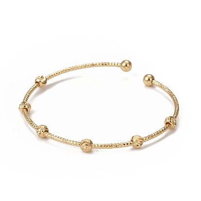 Rack Plating Brass Cuff Bangles, Long-Lasting Plated Round Bead Bangles for Women Men, Cadmium Free & Lead Free