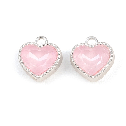 Pendentifs en alliage et verre, breloques en coeur à facettes, plaqué longue durée, crémaillère plaquage, rose