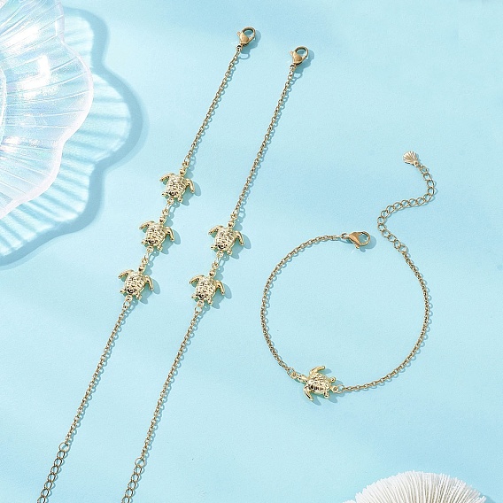 3 шт. 3 стилей 304 браслеты из нержавеющей стали с звеньями в форме черепахи, браслеты-цепочки для женщин, с 304 из нержавеющей стали Lobster Claw застежками