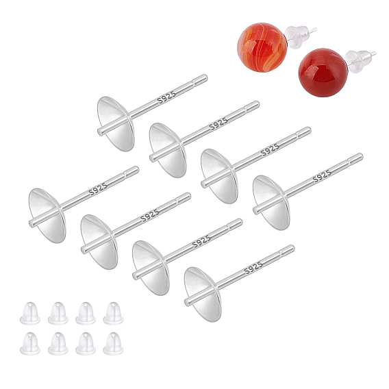 4пары 925 фурнитура для сережек-гвоздиков из стерлингового серебра, с гайкой 8шт.