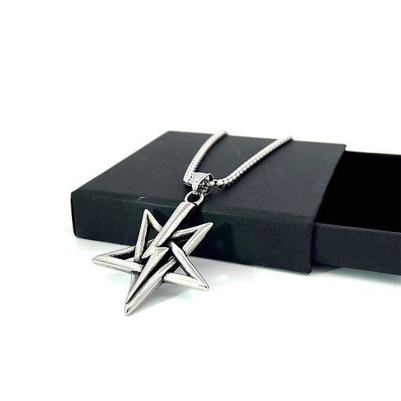 Модные ожерелья из нержавеющей стали с подвеской в виде пентаграммы молнии для унисекс