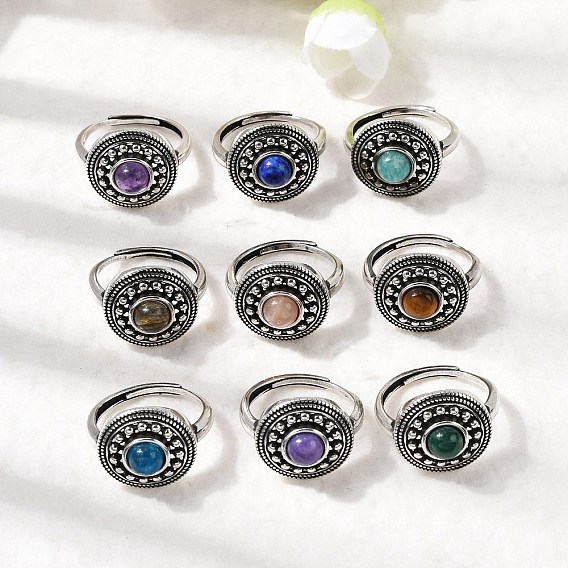 Кольца из натурального драгоценного камня, круглые, медные кольца, античное серебро