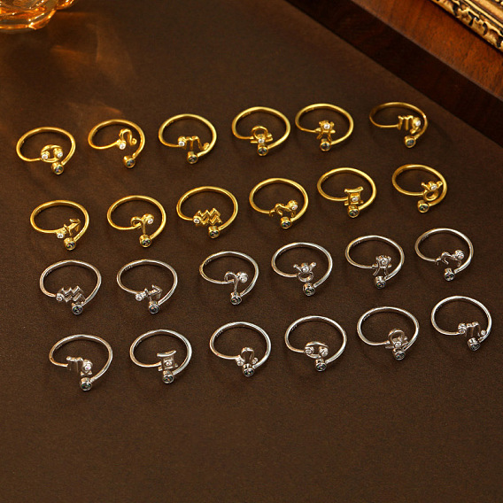 925 Кольца-манжеты из стерлингового серебра с паве из кубических цирконий, двенадцать созвездий