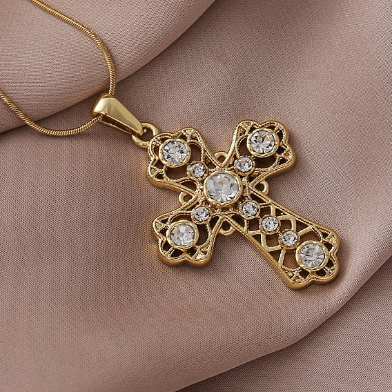 304 ожерелья с подвеской-крестом из нержавеющей стали с прозрачным стеклом для женщин и мужчин