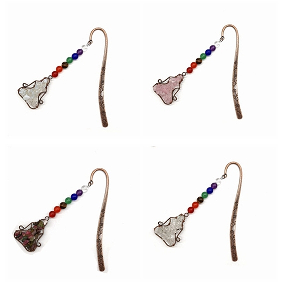 Mixed Gemstone Human Pendant Bookmarks, Chakra Yoga Theme Alloy Bookmarks for Book Lover
