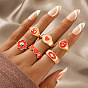 Floral Heart Fire Tai Chi Oil Drop Ring Set for Women - 6 Pieces