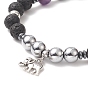 Gemstone & Synthetic Hematite Beaded Stretch Bracelets for Women, Alloy Elephant Charms Bracelets