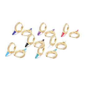 Brass Micro Pave Cubic Zirconia Hoop Earrings, with Enamel, Real 18K Gold Plated, Cadmium Free & Lead Free