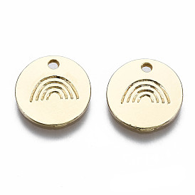 Alloy Charms, Cadmium Free & Nickel Free & Lead Free, Flat Round with Rainbow Pattern
