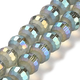 Electroplate Glass Beads Strands, Rainbow Plated, Frosted and Faceted(96 Facets), Round