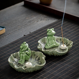 Frog & Lotus Leaf Porcelain Incense Burners, Incense Holders, Home Office Teahouse Zen Buddhist Supplies