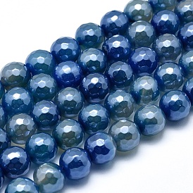 Electroplated Natural Agate Beads Strands, Round, Faceted