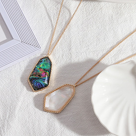 Chic Resin Carved Abalone Shell Pendant Necklace for Women - Long Minimalist Tree Design Jewelry Piece