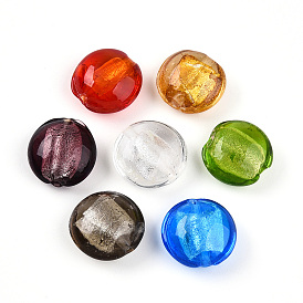 Стеклянные бусины, с фольгой внутри, ручная работа, плоско-круглые