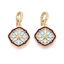 Застежки-защелки из латуни, окрашенной распылением, с прозрачными кубическими цирконами, с эмалью, цветок