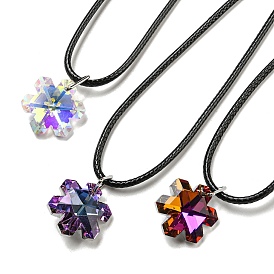Waxed Cord Necklaces, with K9 Glass Pendant Necklaces, Flower