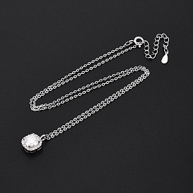 925 Квадратные подвески из стерлингового серебра, инкрустированные прозрачными кубическими циркониями и кристаллами., с печатью 925, родий