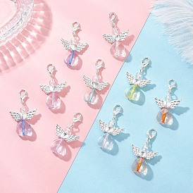 Подвесные украшения в форме сердца ангела из сплава и акрила, с карабин-лобстерами 