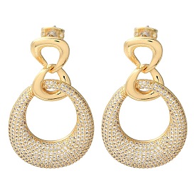 Rack Plating Brass Micro Pave Cubic Zirconia Dangle Stud Earrings, Hollow Teardrop