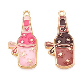 Rack Plating Alloy Enamel Pendants, Cadmium Free & Nickel Free & Lead Free, Light Gold, Wine Bottle with Star Charm