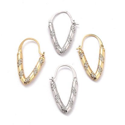 V-shape Sparkling Cubic Zirconia Hoop Earrings for Her, Long-Lasting Plated Brass Micro Pave Cubic Zirconia Earrings