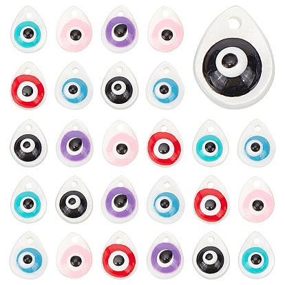 50Pcs Natural Freshwater Shell Charms, with Enamel, Teardrop with Evil Eye
