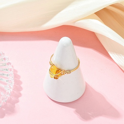 Кольца на палец из натуральных янтарных бусин, с экологически чистой медной проволокой