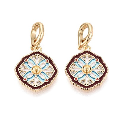 Застежки-защелки из латуни, окрашенной распылением, с прозрачными кубическими цирконами, с эмалью, цветок