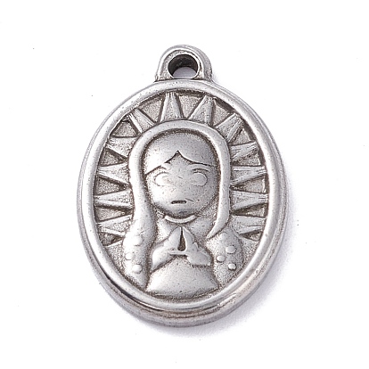 Pendentifs en acier inoxydable, ovale avec saint