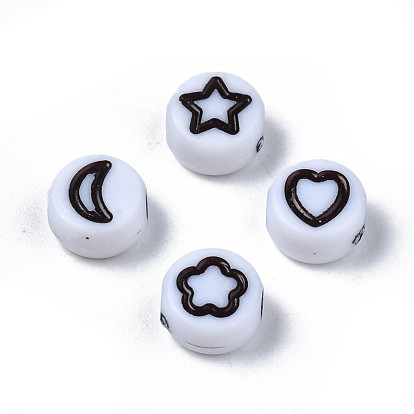Opaque Acrylic Beads, Flat Round with Moon or Star or Heart