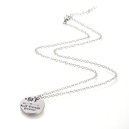 Alloy Pendant Necklaces, Friendship Necklaces, with Lobster Claw Clasps, Flat Round with Word BFF Best Friends Forever