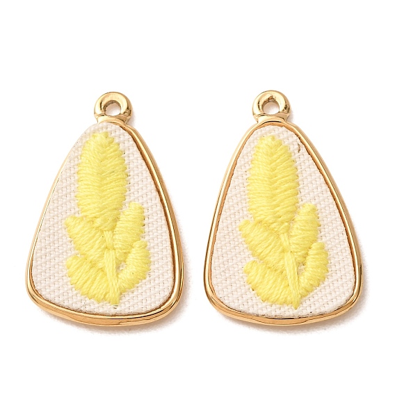 304 Colgantes bordados de acero inoxidable y tela, triángulo con dijes de flores, revestimiento de iones (ip), larga duración plateado, real 18 k chapado en oro