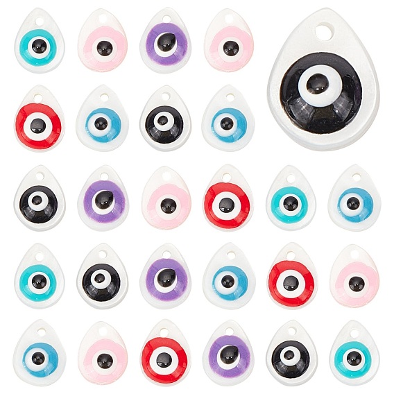 50Pcs Natural Freshwater Shell Charms, with Enamel, Teardrop with Evil Eye