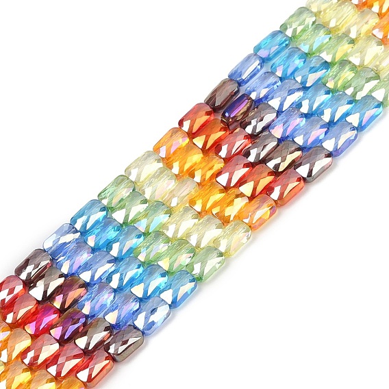 Стеклянные бусины с гальваническим покрытием , прямоугольные, граненые, градиент цвета