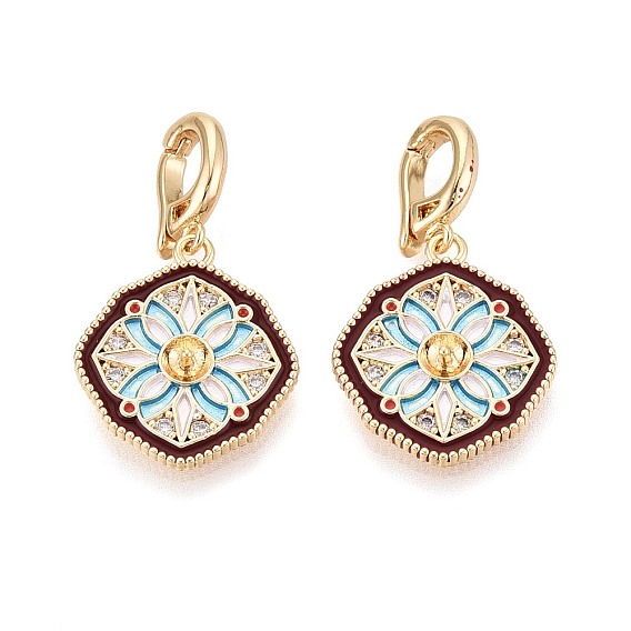 Застежки-защелки из латуни, окрашенной распылением, с прозрачными кубическими цирконами, с эмалью, цветок