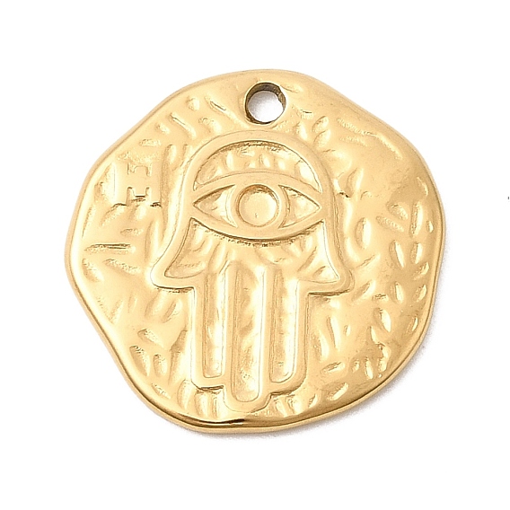 Текстурированные 304 подвески из нержавеющей стали, плоский круг с рукой хамса и сглазом, ионное покрытие (ip)