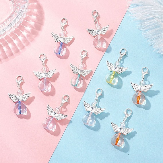 Подвесные украшения в форме сердца ангела из сплава и акрила, с карабин-лобстерами 