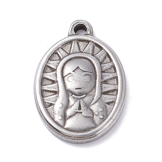 304 Stainless Steel Pendants,  Oval with Saint