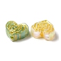Plating Opaque Acrylic Beads, Golden Metal Enlaced, Heart Rose