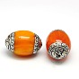 Handmade Tibetan Style Beads, Thailand 925 Sterling Silver with Turquoise or Beeswax, Barrel, Antique Silver