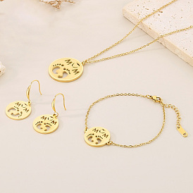 День матери 304 комплекты украшений из нержавеющей стали, Плоские круглые браслеты с выдолбленными звеньями, надписью «мама» и изображением ножек младенца, а также серьги-подвески и кулоны.