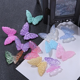 5Pcs Luminous Acrylic Beads, with Giltter Power, Glow in the Dark, Butterfly